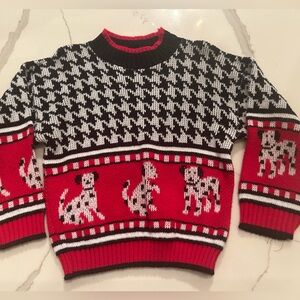 Vintage RJ Pumpkin Toddler Sweater 4T Dogs Dalmations Acrylic Red White Black